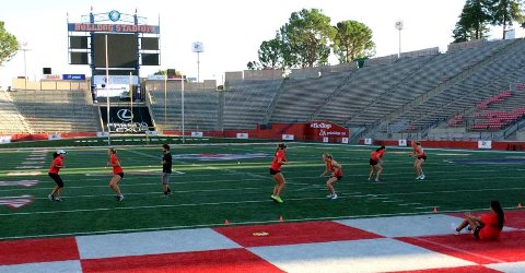 Tennis training in a stadium