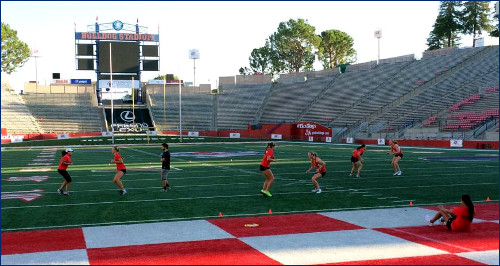 Tennis training in a stadium