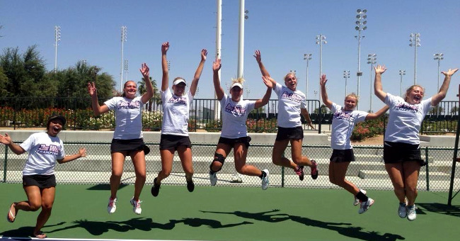 Tennis players celebrating