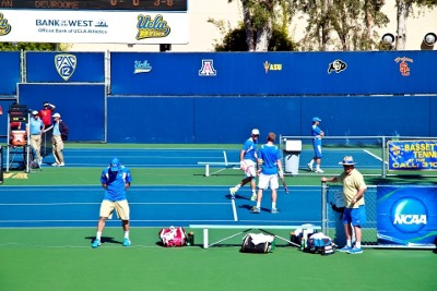 Tennis players on an outdoor court