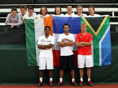 Tennis players with flags
